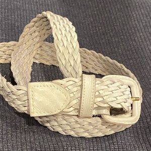 Vintage White Leather Braided Belt
